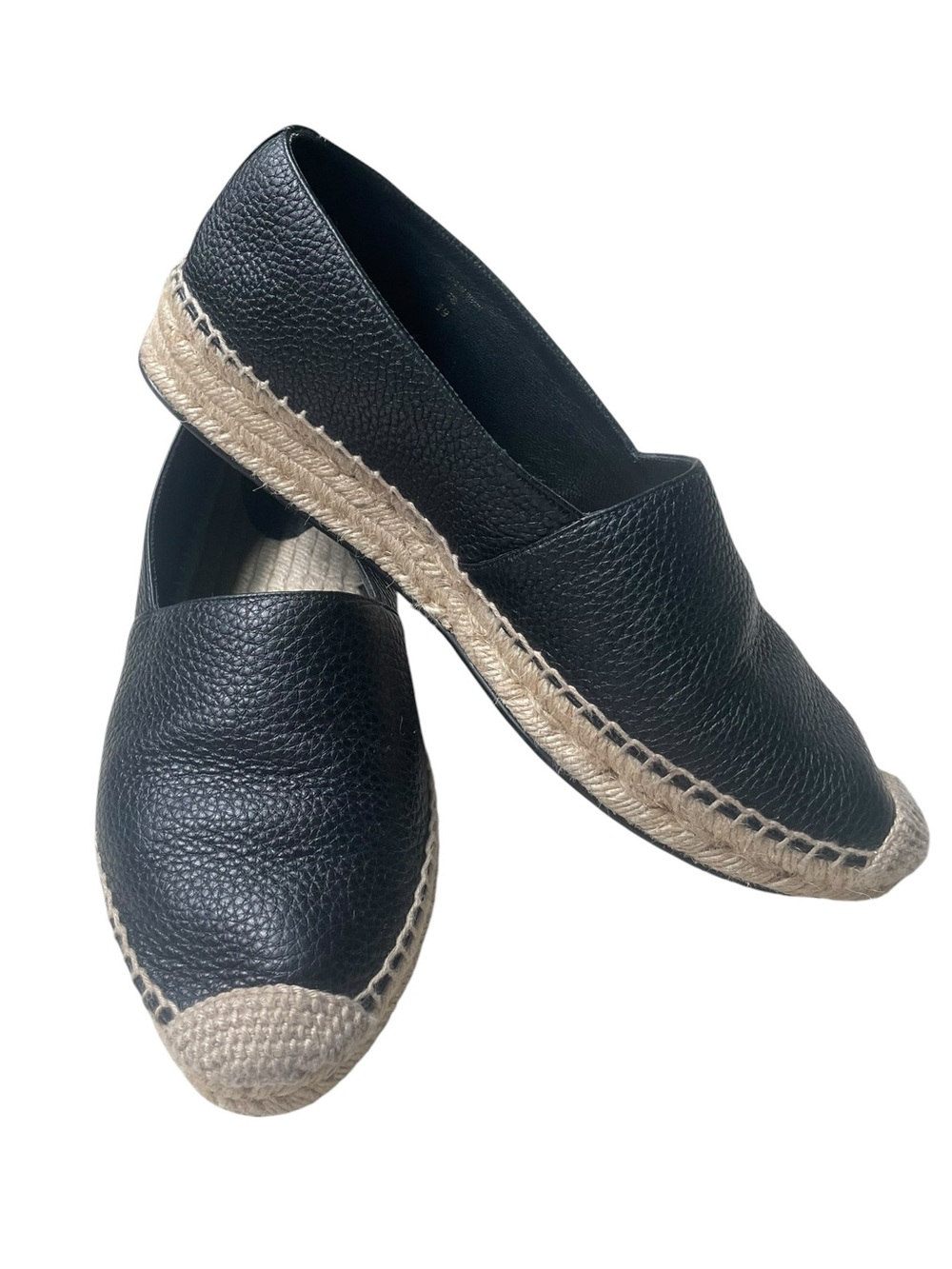 Lafayette 148 New York Black Calfskin Leather & Jute Espadrille Slip-ons Size 39